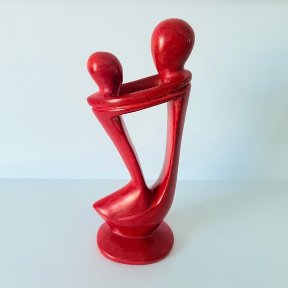 Modern Abstract Couple Art Soapstone Sculpture Red 10.5” Valentine’s Love Decor - Picture 4 of 12